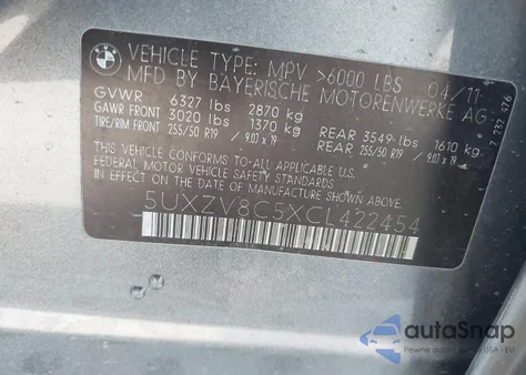 2012 BMW X5 xDrive50I from USA, damaged, VIN 5UXZV8C5XCL422454